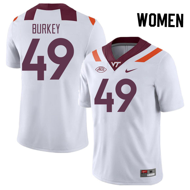 Women #49 Ayden Burkey Virginia Tech Hokies College Football Jerseys Stitched Sale-White